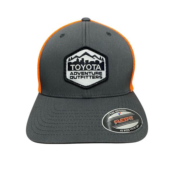 Toyota Adventure Outfitters Hexagon Patch Blaze Orange Mesh Flexfit Yupoong NWOT - Picture 1 of 8